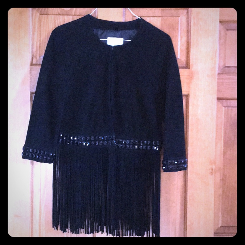 Suede fringe jacket with beading Medium